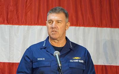 Commandant of the U.S. Coast Guard Adm. Karl Schultz delivers the State of the Coast Guard Address in Charleston. (Photo: Eric Haun)