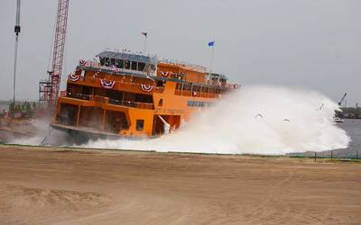 New ferry Sandy Ground launched at Eastern's shipyard in Panama City, Fla. (Photo: Eastern Shipbuilding Group)