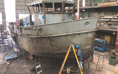 The 56-foot icebreaking tugboat being built by Blount Boats for N.Y. Power Authority (NYPA). (Photo: Blount Boats)