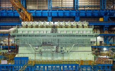 WinGD’s dual-fuelled X92DF engine, the first in a series that will power nine ULCS for CMA CGM Group (Photo: WinGD)