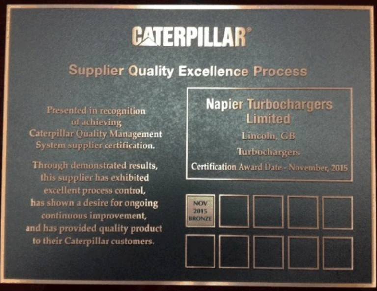Caterpillar Honors Napier For Supplier Excellence