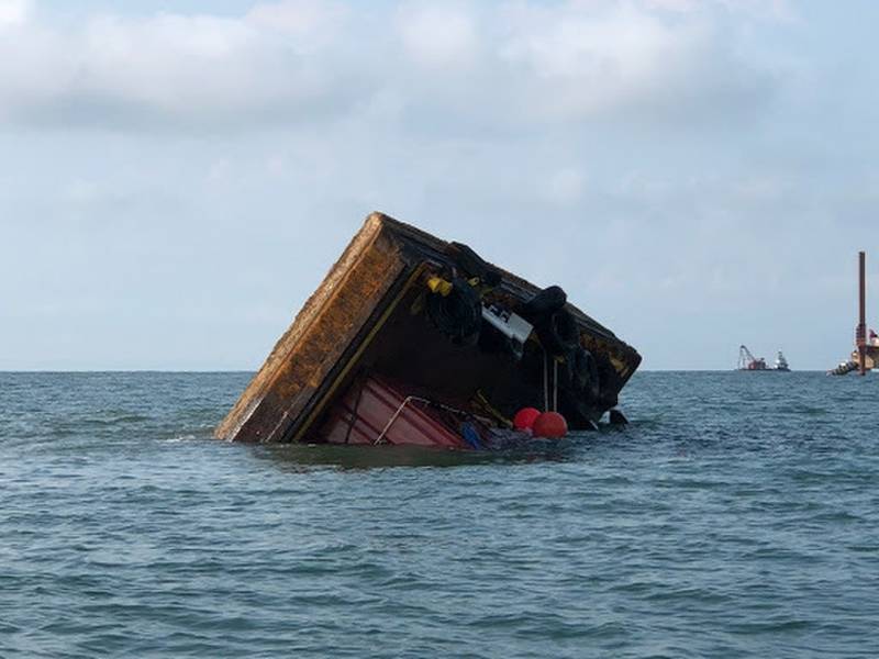 Barge Capsizes Near Surfside Beach SC Barge Capsizes Near Surfside Beach SC