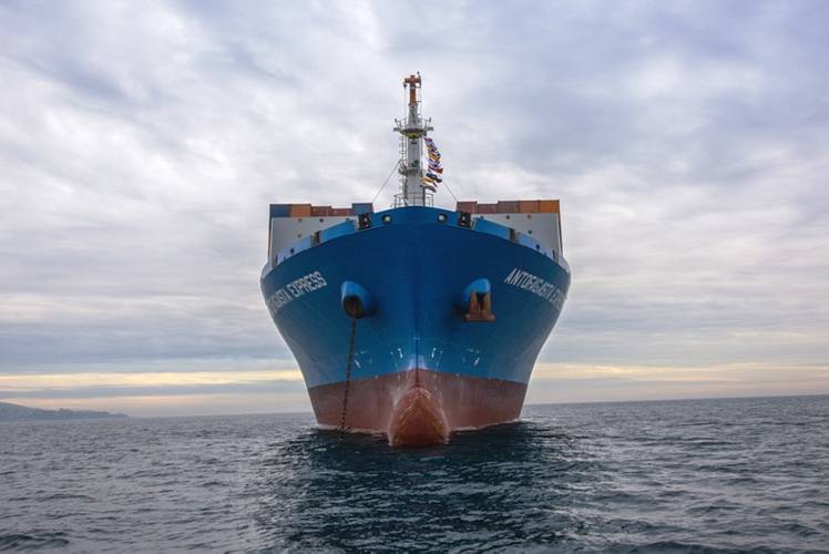 The 222-meter-long and 35-meter-wide vessel formally known as the NileDutch Rotterdam will now sail for Hapag-Lloyd as the Antofagasta Express under the Chilean flag. (Photo: Hapag-Lloyd)