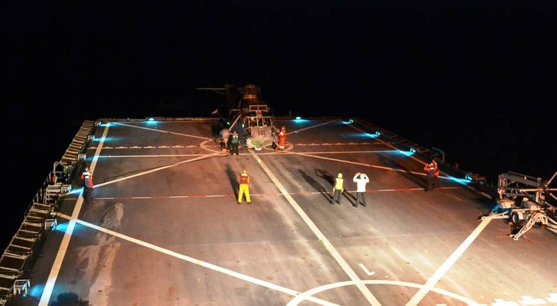 A helicopter prepares to start from the deck of ESPS Galicia (Photo: EU NAVFOR)
