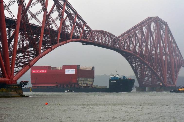 A section of HMS Prince of Wales hull in transit to Rosyth (Photo courtesy of BAE Systems)
