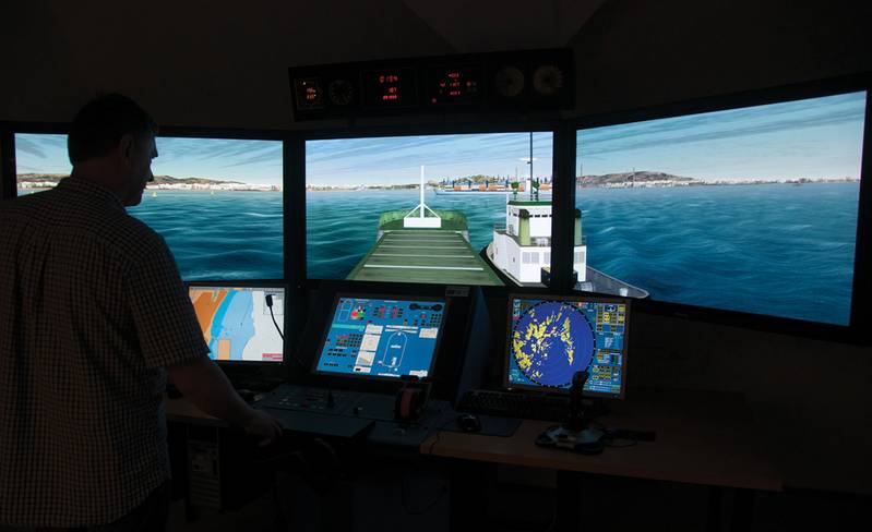 A simulator that works with a tug simulator in a separate room.