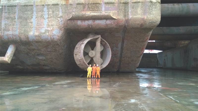 A vessel placed in dry-dock in preparation for recycling. Photo credit: Grieg Green.
