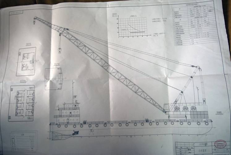 A working drawing for the 400-ton-capacity crane barge. (Haig-Brown photo courtesy of Cummins Marine)