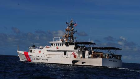 The crew aboard Coast Guard Cutter Paul Clark make their way to Coast Guard Base Miami Beach, Fla. U.S. Coast Guard photo by Petty Officer 3rd Class Mark Barney.