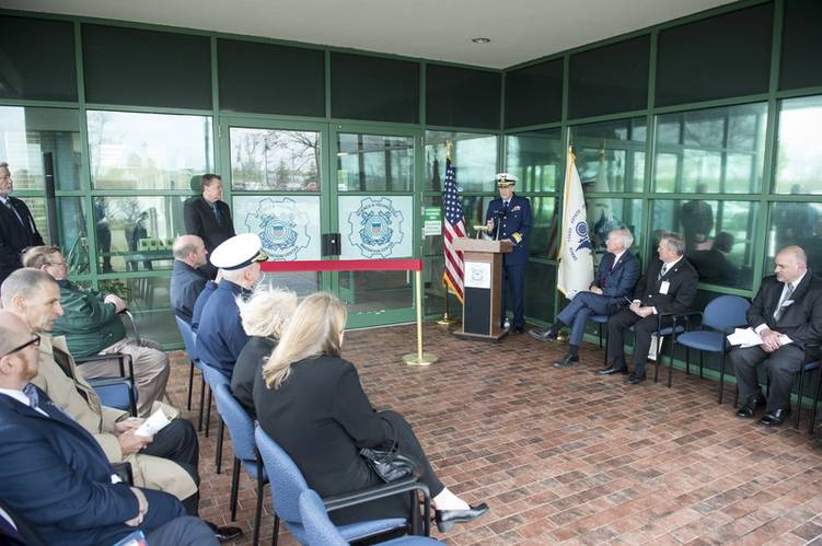 Adm. Thomas Jones gives remarks at the Ribbon Cutting ceremony for the Coast Guard’s Science and Technology Innovation Center (Coast Guard Photo by Cory J. Mendenhall)