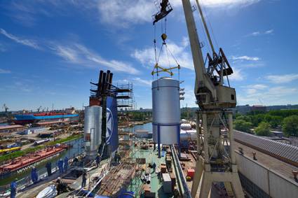 Alfa Laval PureSOx being installed on board DFDS vessels at Remontowa Shipyard (Photo: Alfa Laval)