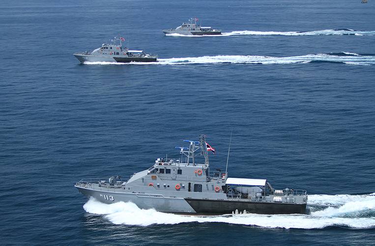 All three of the 36-meter patrol boats in formation.