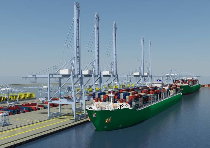 An artist’s rendering of the VOOPS offshore container terminal.  (Image credit: Venice Port Authority)