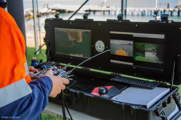 An operator tracks the performance of an autonomous vessel at the Australian Institute of Marine Science’s ReefWork test ranges. Photo by Jo Hurford, courtesy of AIMS.
