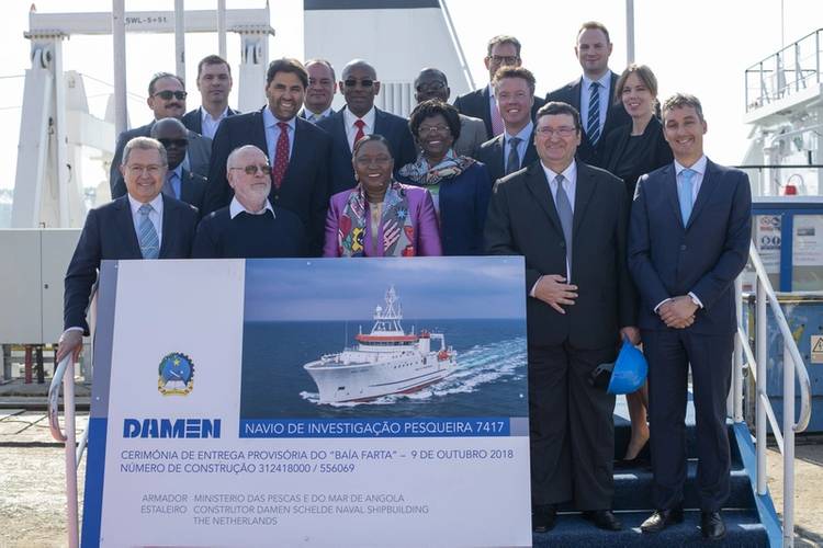 Attendees at the handover ceremony of the Baía Farta at Damen Shipyards Galati (Photo: Damen)