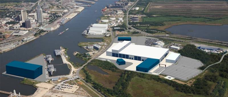 Austal USA also invested in a new steel panel line, due to open in 2022. To accommodate the new steel line, Austal will literally split its modular manufacturing facility down the middle. “One side will be kicking out aluminum modules, the other side will be kicking out steel modules,” said Mike Bell, VP Operations. Photo courtesy Austal USA
