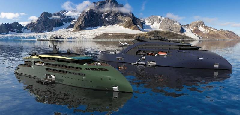 Bon voyage: a rendering of the adventure cruise concept, Sif, and its “refueller”, the thorium-powered Thor. Image courtesy Ulstein International