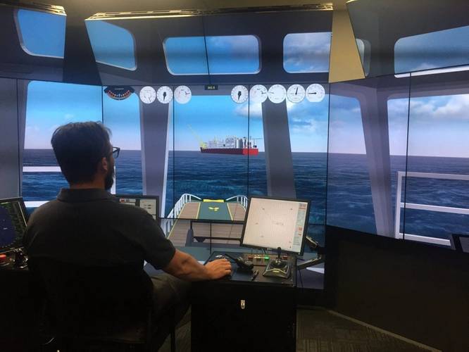 Captain Mike Johnson, Tug Master, in the HR Wallingford simulator (Photo: Shell)