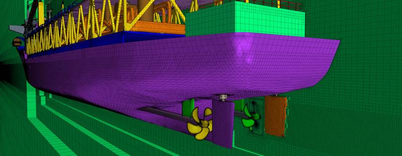 Challenge 1  Trimmed hexahedral mesh around the hull and rudder with polyhedral overset mesh around the propeller.