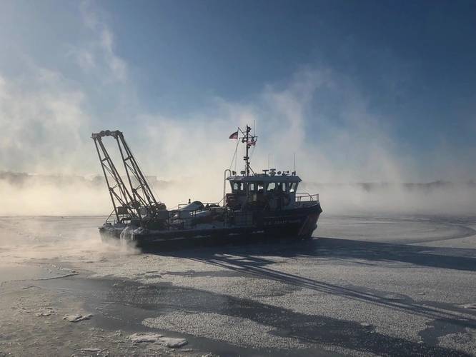 A Coast Guard Aids to Navigation Team South Portland 49-foot Buoy Utility Stern Loading (BUSL) boat in Fore River, Maine. A BUSL is used to service buoys and can also be used for ice breaking operations.
U.S. Coast Guard photo