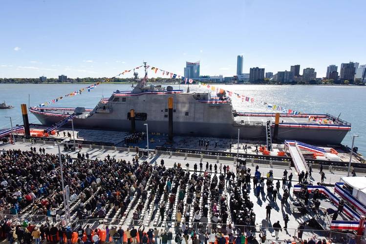 The commissioning ceremony for the U.S. Navy's new Freedom-variant littoral combat ship USS Detroit (LCS 7) was held October 22 in the vessel’s namesake city (U.S. Navy photo courtesy of Lockheed Martin)