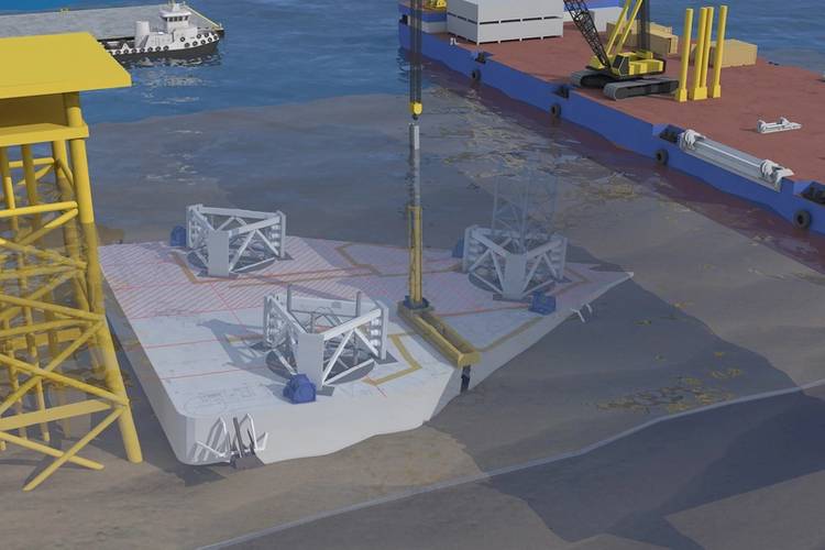 A computer generated image illustrates how Ardent planned to dismantle and dispose of the Troll Solution next to the active CAAN-A wellhead platform. (Image: Ardent)