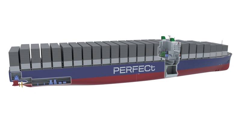 Computer model of the proposed LNG COGES-powered 20,000 TEU vessel (Image: DNV GL)