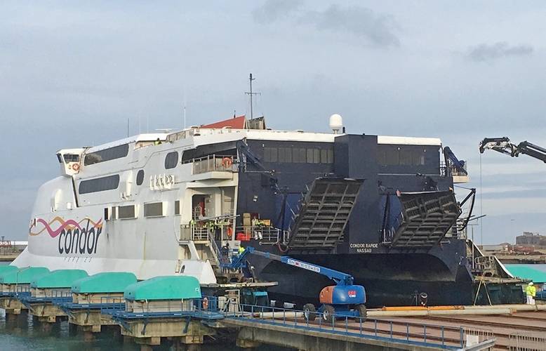 Condor Rapide undergoes refit at Cherbourg (Photo: Burgess Marine)