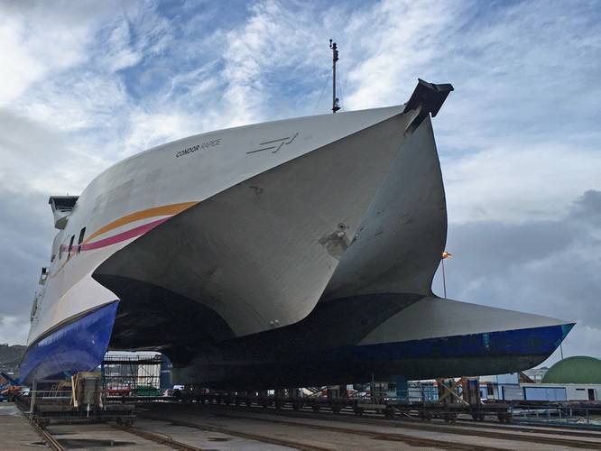 Condor Rapide undergoes refit at Cherbourg (Photo: Burgess Marine)