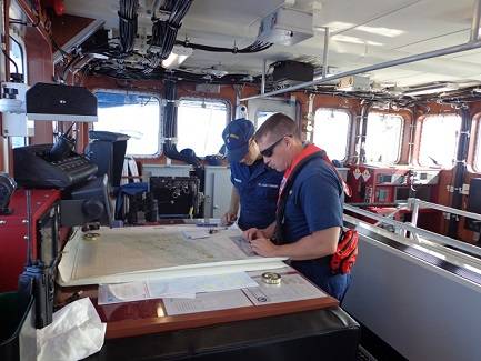 Crewmembers on the bridge of Coast Guard Cutter Margaret Norvell. U.S. Coast Guard photo.