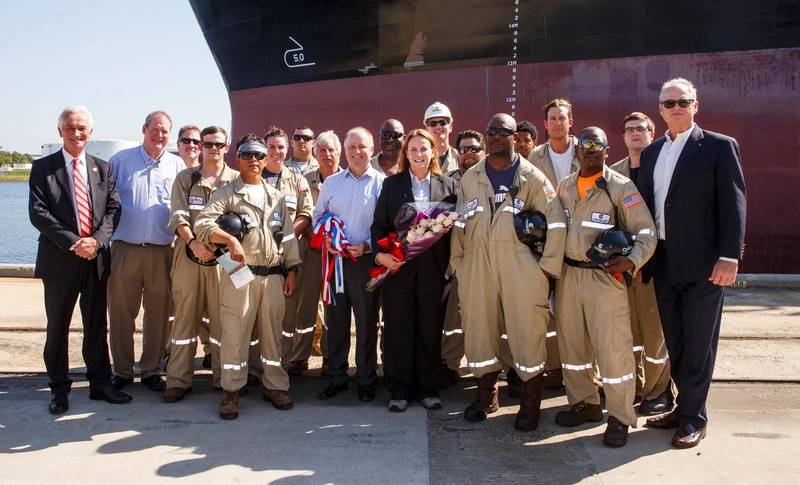 Crowley’s new LNG-Ready product tanker Ohio was christened today at the Tampa Cruise Terminal (Photo: Crowley)