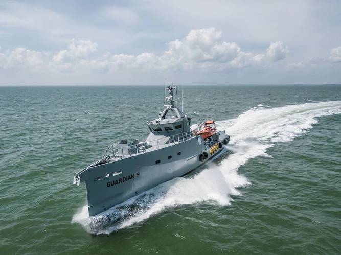 Damen recently delivered a pair of FCS 3307 high-spec patrol vessels to be operated by Homeland Integrated Offshore Services (Homeland IOS Ltd) in Nigeria. Photo: Damen