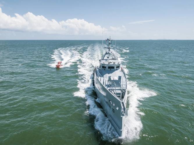 Damen recently delivered a pair of FCS 3307 high-spec patrol vessels to be operated by Homeland Integrated Offshore Services (Homeland IOS Ltd) in Nigeria. Photo: Damen