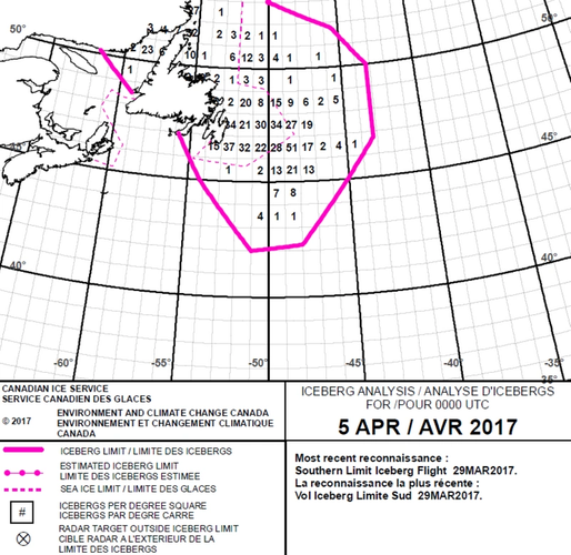 Drift ice limit on May 5: The Canadian authorities create maps for the captains. (Image: Canadian Ice Service)