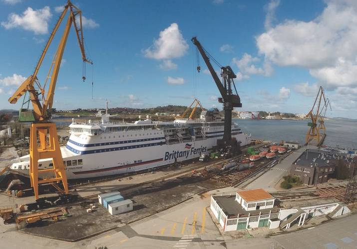 French Passenger/RoRo ferries were serviced during 2015 and 2016, with the main scope of working being the installation of scrubbers to reduce SOx emissions to European standards. (Photo: Astican & Astander Shipyards)