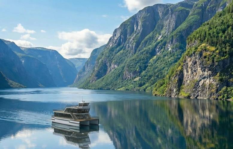 Brim Explorer's new electric, high speed trimaran - the world's most efficient battery-powered vessel. Illustration: Olav Opheim, Wind Naval Architets