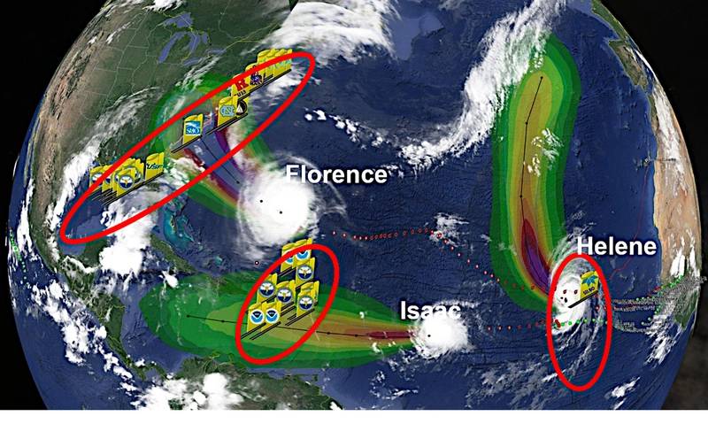 Fig. 5: Three picket lines of Hurricane Sentinel gliders were at work on the same day in 2018. Credit: Teledyne Marine