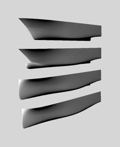Figure 6: Hull forms used to evaluate the influence of a bow shape on the general seakeeping behavior of a yacht.
(Image MARIN)