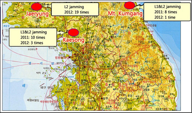 Figure 6: Location of North Korean Jammers.   (Seo & Kim, 2013)