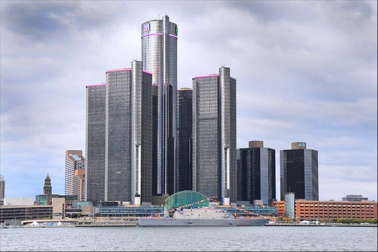 Freedom-variant littoral combat ship USS Detroit (LCS 7) is pierside on Detroit's waterfront. LCS-7 is the sixth U.S. ship named in honor of city of Detroit. (U.S. Navy photo courtesy of Lockheed Martin)