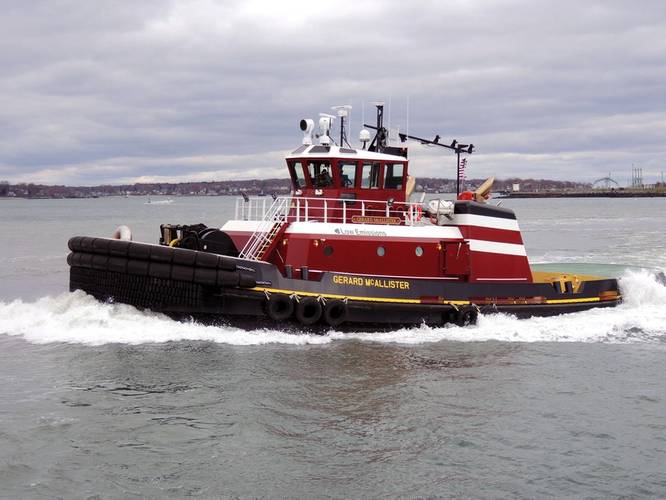 The Gerard McAllister, a newly built 6,770 hp tractor tug, sailing from Maine on her way to the McAllister’s flagship operations in the Port of New York.
Image courtesy McAllister Towing