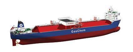 Graphical rendering of a 36,000-m3 GasChem ethane carrier featuring an MAN Diesel & Turbo Kappel propeller and rudder bulb, and an MM-Offshore EMPRESS rudder (Image: MAN Diesel & Turbo , courtesy Hartmann Reederei)