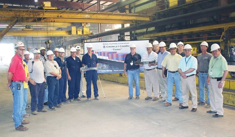 The VT Halter Marine and Crowley teams at Taíno’s steel cutting ceremony May 27 in Pascagoula, Miss. (Photo: VT Halter Marine)