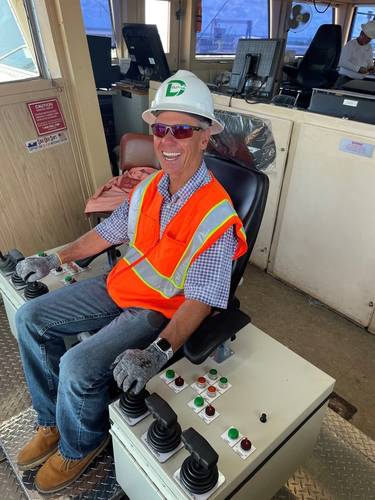 Harry Stewart, President and CEO, The Dutra Group, at the controls of the Harry S. Photo courtesy The Dutra Group