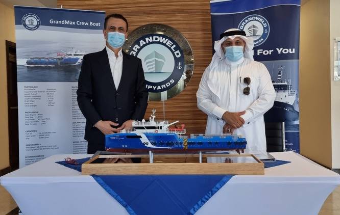 The official delivery ceremony recently took place at Grandweld’s headquarters in Dubai Maritime City (DMC), in the presence of Eng. Jamal Abki, General Manager of Grandweld Shipyards and Eng. Ibrahim Al Saeed, Managing Director of High Seas Marine Industrial Services Co. (Photo: Grandweld Shipyards)