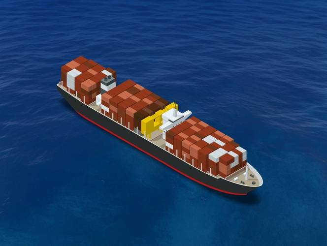 Illustration of a container ship equipped with ART, with areas colored in yellow indicate ART (Credit: ClassNK)