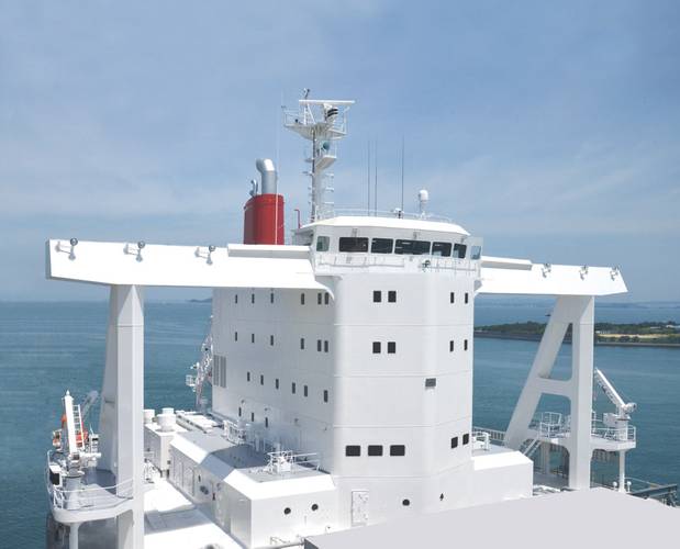 Imbari combines fuel efficiency and anti-piracy into its sleek next-generation superstructure Aero Citadel.  This superstructure can reduce the wind pressure during  navigation by 25-30% based on wind tunnel testing.