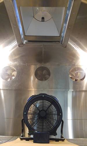 Interior of Environmental Chamber - UV Lamp and Variable Speed Fan (Photo: Retlif Testing Laboratories)