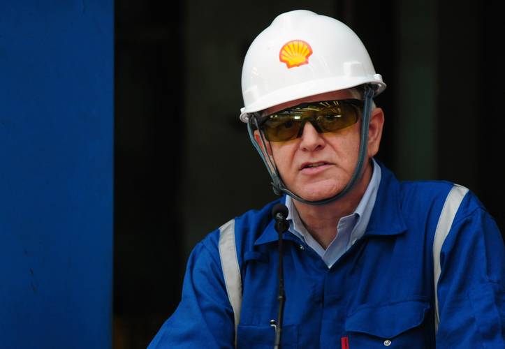 Shell Projects & Technology Director Matthias Bichsel at the first steel cut ceremony for the game-changing Prelude floating liquefied natural gas project’s substructure. (Photo: Shell)   