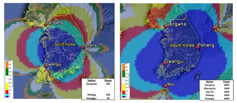 Location and coverage of proposed Phase 1 South Korean eLoran transmitter					 (Inside GNSS News January 2015